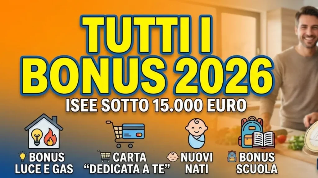 Tutti i bonus 2026 per chi ha un ISEE fino a 15.000 euro: luce, gas, Carta “Dedicata a te” e nuovi nati